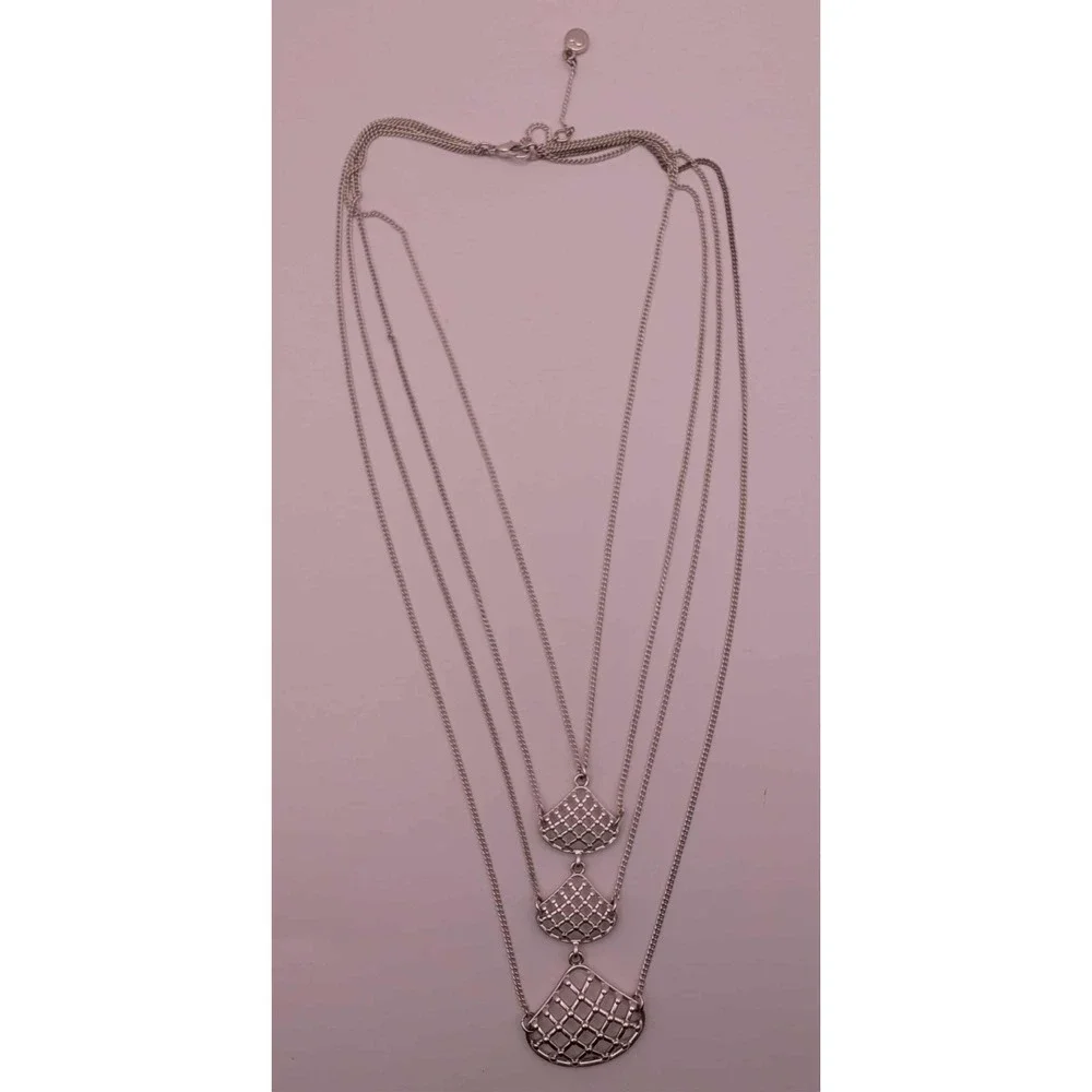 Vintage‎ 3 Strand Silver Toned Necklace With Pendants